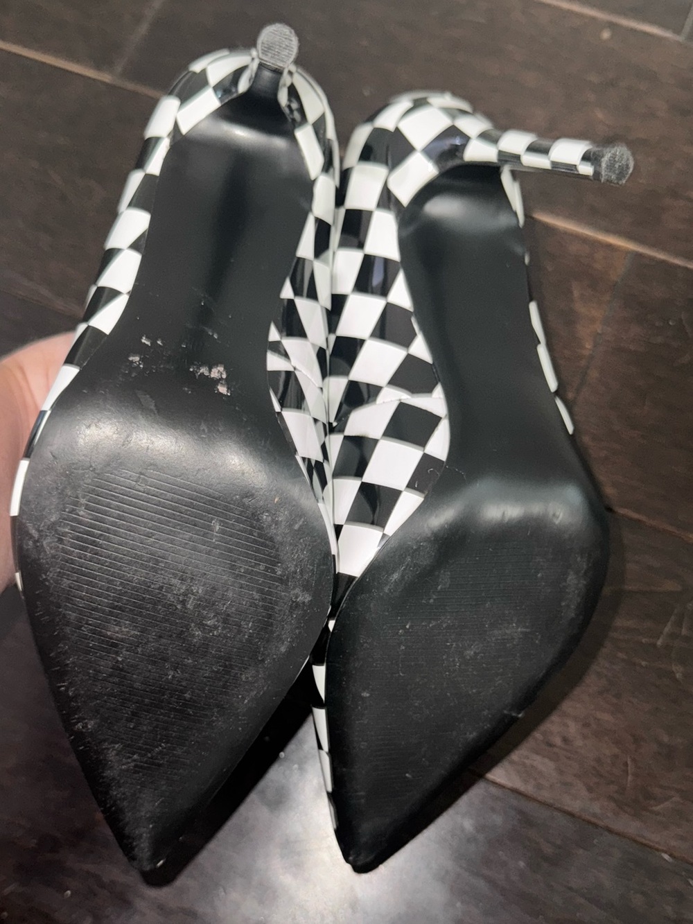 Nine West 🏁 Black & White Checkerboard Pointed Pumps 8 M Red race car nascar - Picture 3 of 6